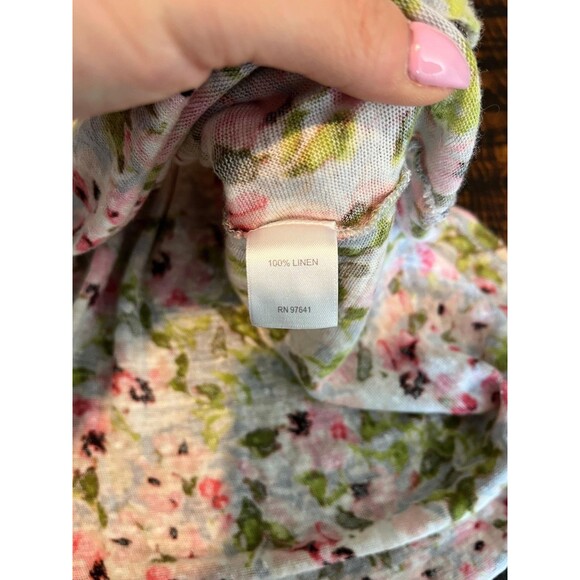 J Jill Love Linen Tunic Womens Small Petite Pink Green Floral Print Pullover Top - Picture 5 of 6
